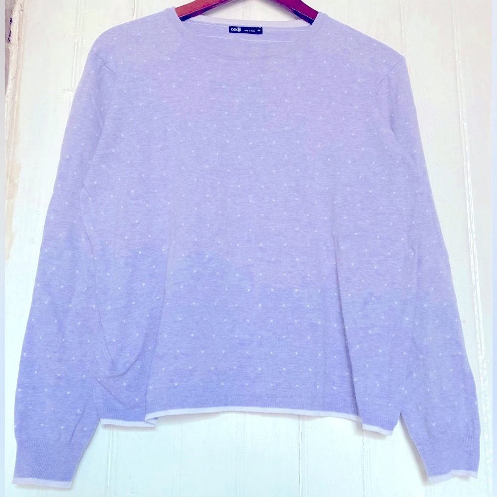 *3 for $20* Lavender Sweater, 3/4-Length Sleeves, White Polka Dots, XXL